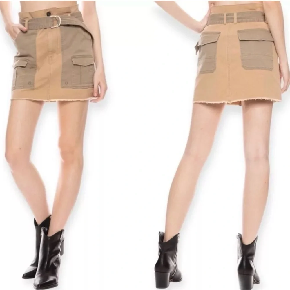 FRAME Paperbag High-Rise‎ Raw Hem Stretch Cotton Mini Skirt Cargo Multi Size 27 - Picture 6 of 16